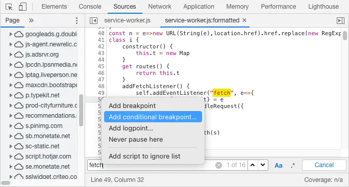 Setting a conditional breakpoint