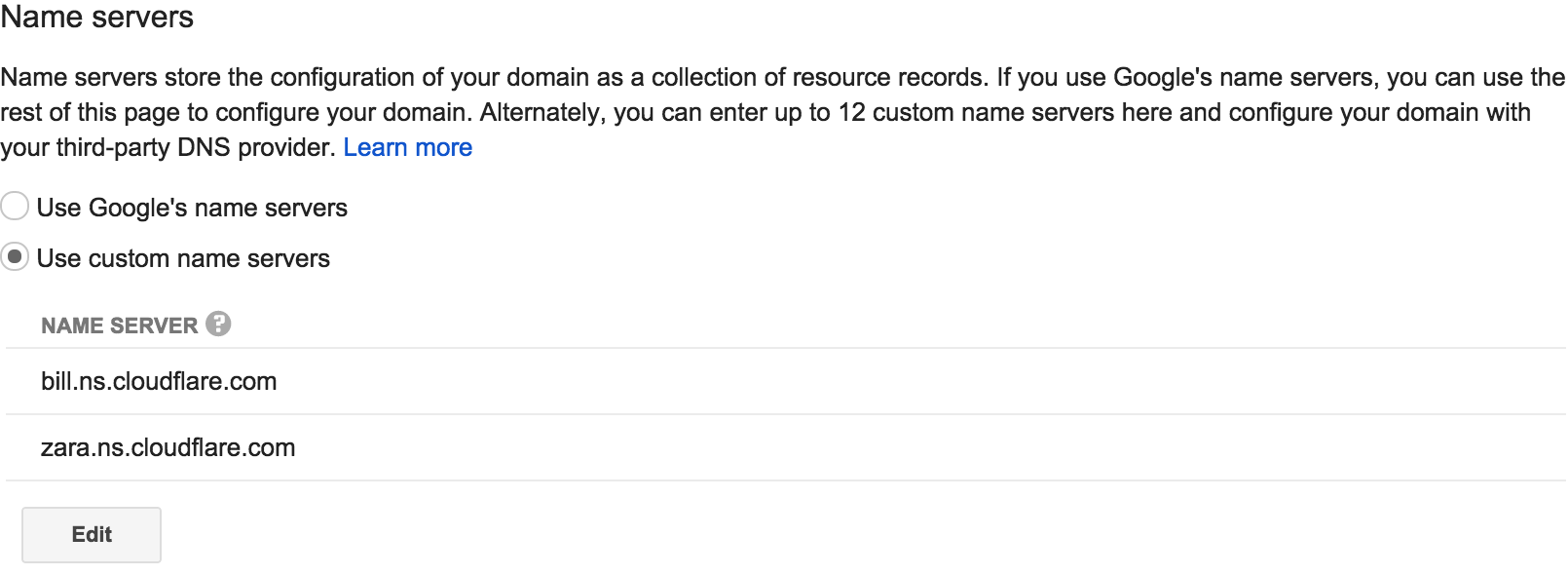 Google Domains custom DNS settings